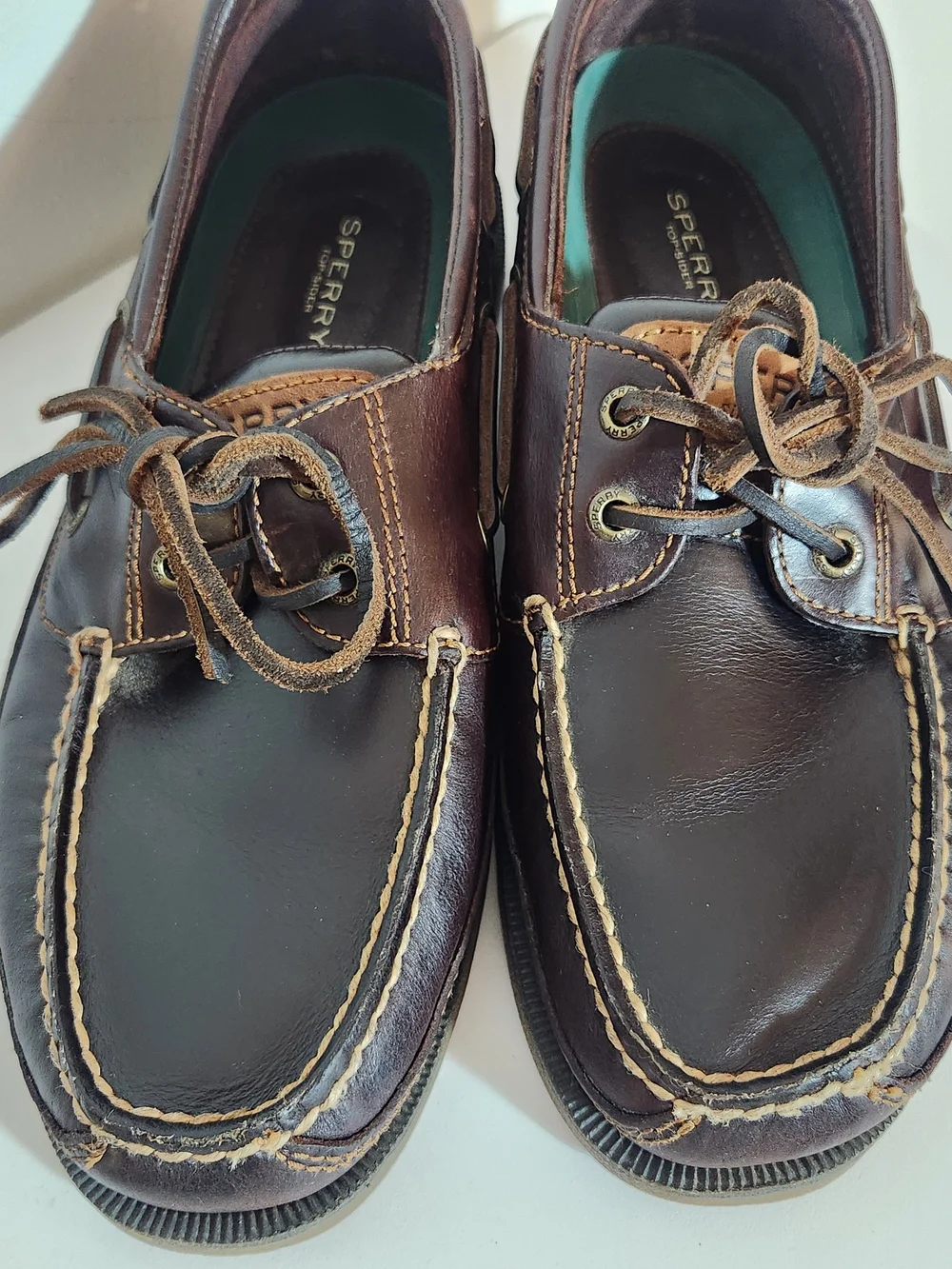 Sperry Dark Brown Leather Lace Up Loafers Boat Shoes Size 8.5 Flaw